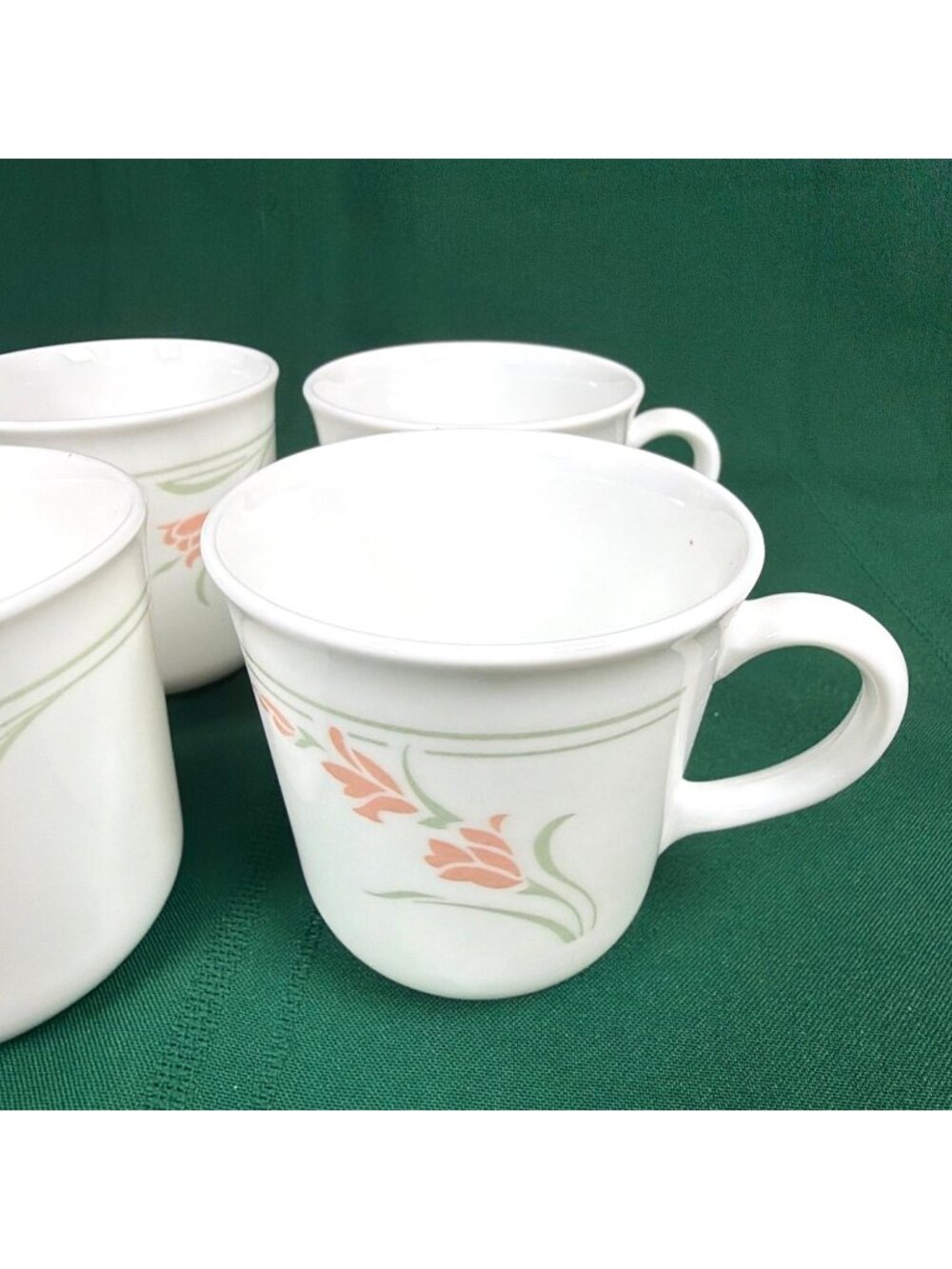 Vintage 80s Lot of 4 Corelle Corning Peach Garland Coffee Mugs Cups Retired USA - Picture 2 of 12